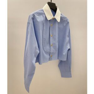 Womens New Blue Lapel Shirt A Niche Designer-Style Short Top