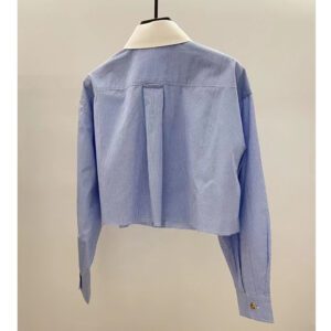 Womens New Blue Lapel Shirt A Niche Designer-Style Short Top