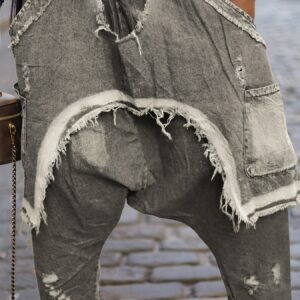 Distressed Brushed Ripped Jeans Fashion Loose Harem Pants