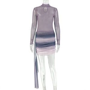 Color-blocked Long-sleeved Figure-hugging Skirt For Niche Fashion Enthusiasts
