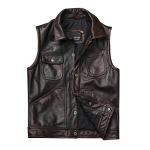 Cropped Slim-fit Leather Vest Made From Genuine Cowhide