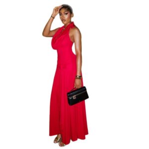 Elegant Halter-neck Sheath Dress With A Boat Neckline And Open Back