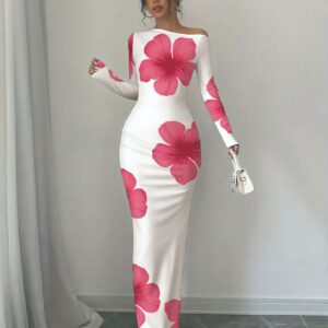 Women’s Off Shoulder Printed Cross Body Sheath Dress