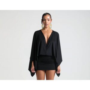 Women’s Solid Color And Vneck Stitching Casual Ultra Short Allmatching Dress