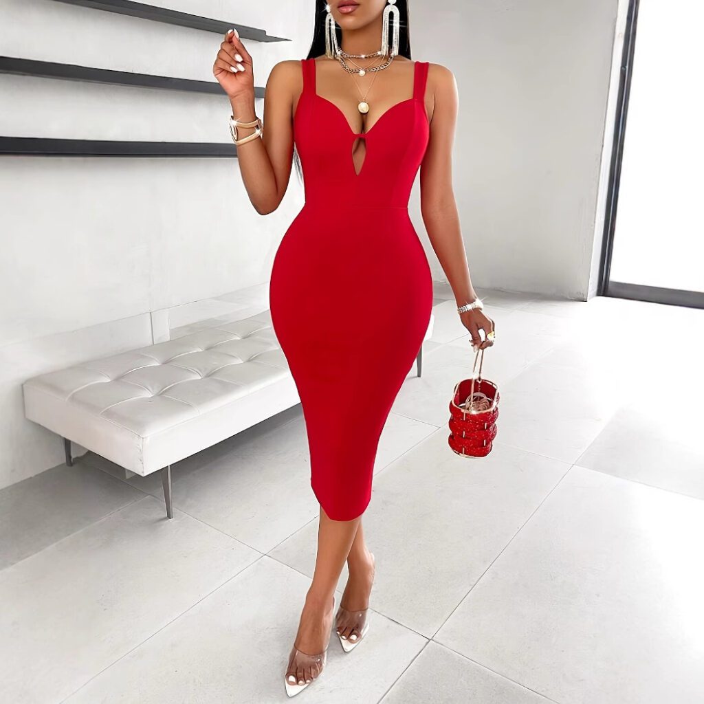 Elegant Dress With Slit Bow And Ruffled Trim