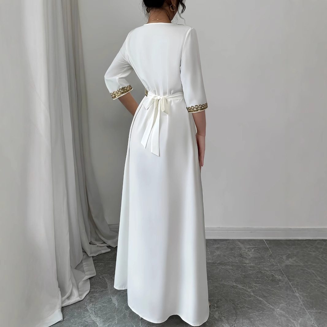 Women's Lace Tassel Slim Fit Dress Muslim Robe – Image 2