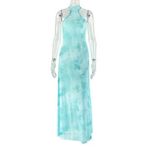 Micro-perforated Casual Seaside Fresh-style A-line Dress With A Halter Neck