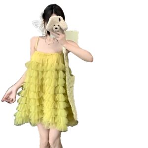 Resort-style Mesh Patchwork Slip Dress For Women