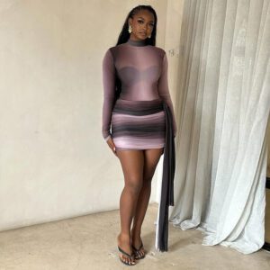 Color-blocked Long-sleeved Figure-hugging Skirt For Niche Fashion Enthusiasts