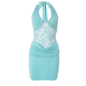 Halter Strap Backless Ruffle Hip Short Skirt Lace Stitching Dress Women