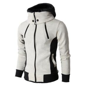 Men’s Zip UP Hooded Jacket Fake Two Piece Sports Cardigan Casual Slim Sweatshirt Jacket