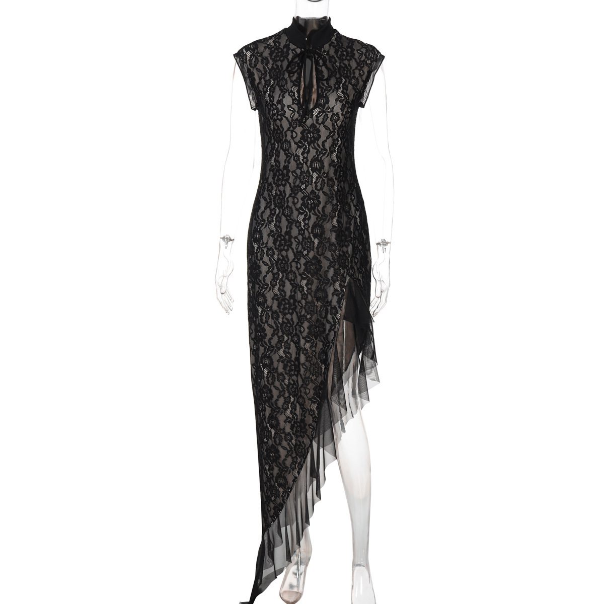 Mesh Sheer Lace Slim-fit Sleeveless Dress - Image 6