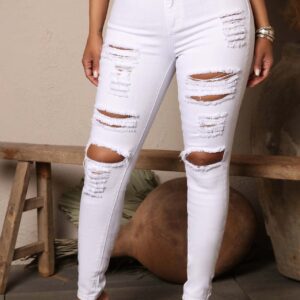 Black And White Stretch Ripped Jeans Women’s Leggings