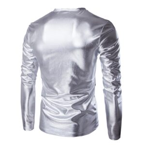 Night Club Trend Metallic Gold Tops Men Veste Homme Fashion V Neck Long Sleeve Lightweight Tees Baseball Bomber 115