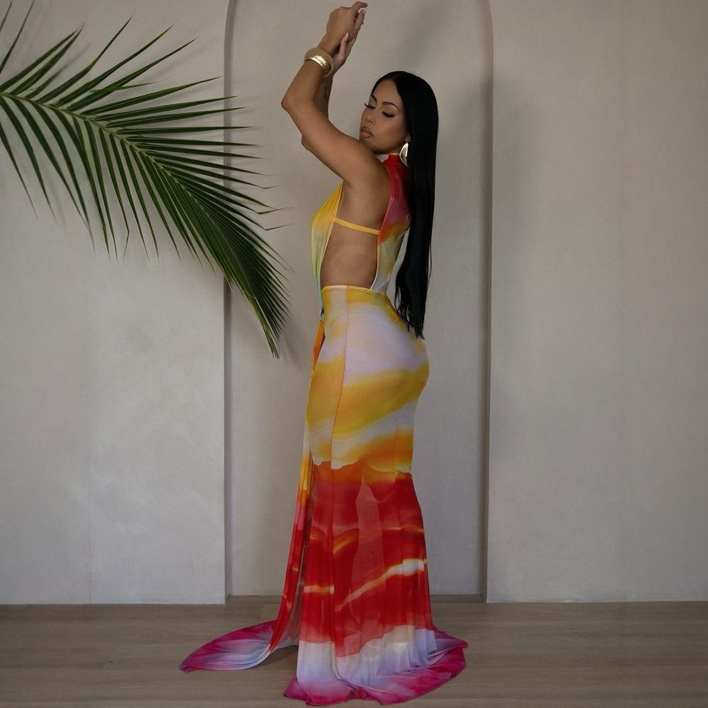 Elegant Gradient-Color Strap Design Bodycon Maxi Dress For Women – Image 3