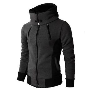 Men’s Zip UP Hooded Jacket Fake Two Piece Sports Cardigan Casual Slim Sweatshirt Jacket