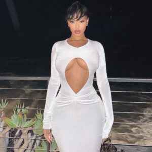 Hollow-out Slim-fit Long-sleeve Dress