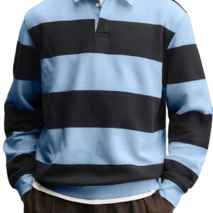 Mens Loose-collar Long-sleeved Striped T-shirt