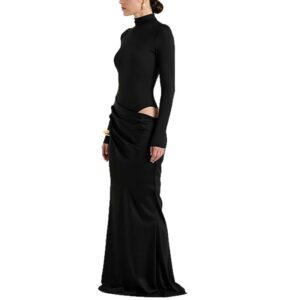 Women’s Crew-neck Long-sleeve Solid-color Dress