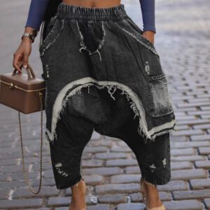 Distressed Brushed Ripped Jeans Fashion Loose Harem Pants