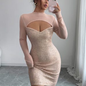 Women’s Solid-Color Elegant And Fashionable Long-Sleeve Sheath Dress