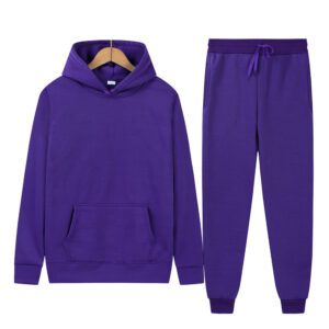 Solid-color Sport Hoodie And Sweatpants Two-piece Set
