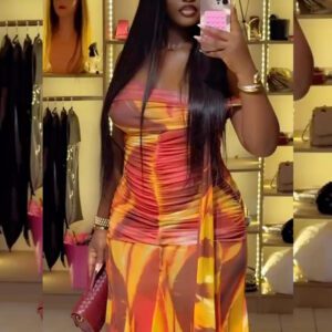 Loose Comfortable Printed Pleated And Cool-fit Sheath Skirt