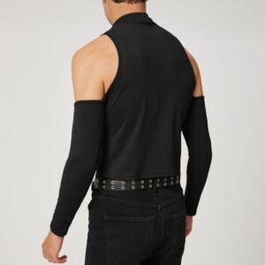 Mens Casual Long-sleeve Hollow-out T-shirt With Off-shoulder Design