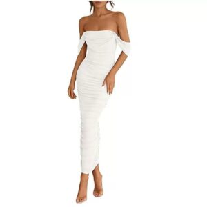 Women’s Strapless Pleated Off-shoulder Sexy Bodycon Dress
