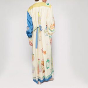 Women’s Printed Long-Sleeve Waist-Cinching V-Neck Dress