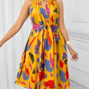 Women’s Casual European And American-Style Printed Crew-Neck Dress
