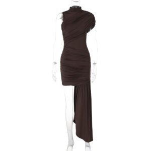Women’s Fashion Slim Round Neck Pleated Dress