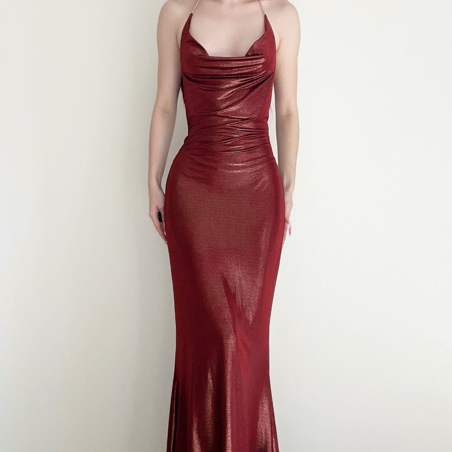 Solid Color Casual Retro-style Halter Bodycon Dress – Image 5