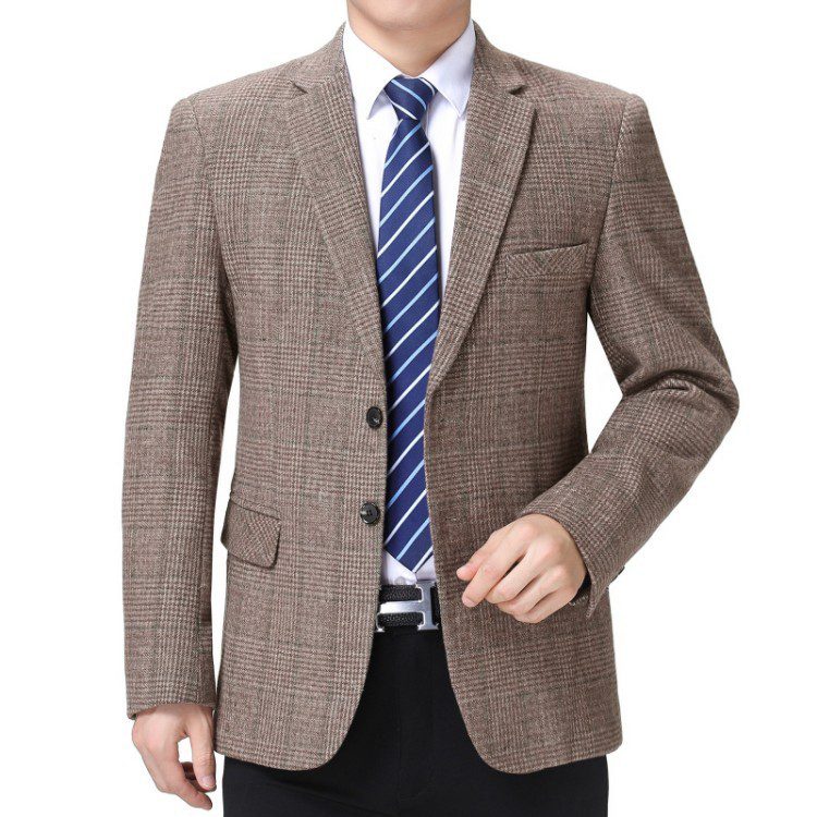 Stylish Gray Plaid Single-breasted Blazer – Image 2