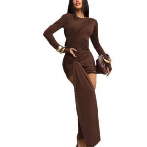 Women’s Fashionable Slim-fit Dress With Long Sleeves And Fluttering Ribbons