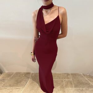 Feminine V-neck Slim-fit Dress