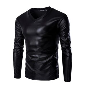 Night Club Trend Metallic Gold Tops Men Veste Homme Fashion V Neck Long Sleeve Lightweight Tees Baseball Bomber 115