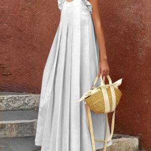 Women’s Casual Long Ruffle-Trimmed Solid-Color Dress