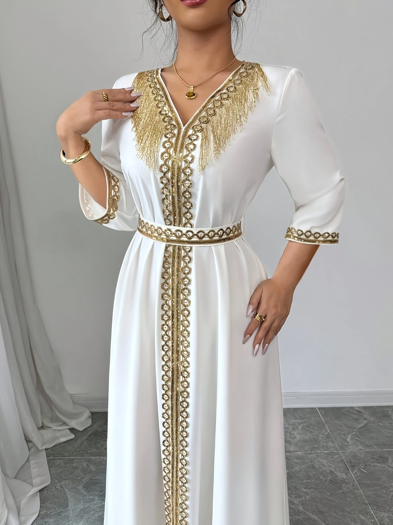 Women's Lace Tassel Slim Fit Dress Muslim Robe – Image 5