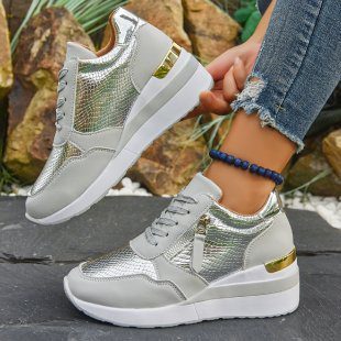 Wedge Soled Height Increasing Casual Sneakers For Women - Image 7