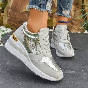 Wedge Soled Height Increasing Casual Sneakers For Women