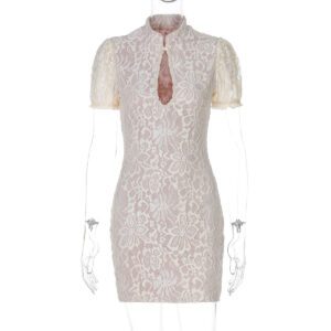 Women’s Sexy Lace Hollow-out Bodycon Short-sleeve Dress