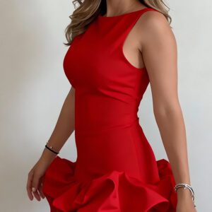 Sweet-style Ruffled-panel Bloomers Crew-neck Suspender Short Skirt