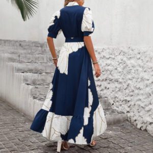 Women’s Casual Printed Dress With A Turn-down Collar And Cinched Waist