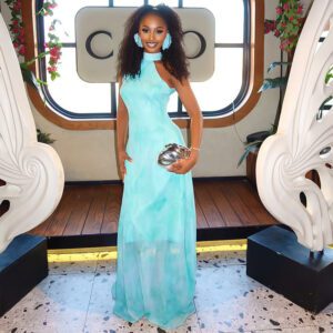 Micro-perforated Casual Seaside Fresh-style A-line Dress With A Halter Neck