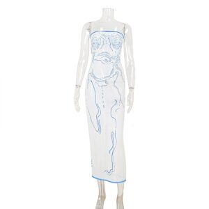 Women’s Fashionable And Sexy Mesh Printed Dress