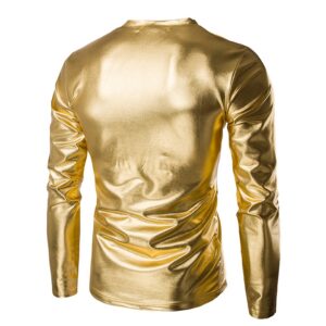 Night Club Trend Metallic Gold Tops Men Veste Homme Fashion V Neck Long Sleeve Lightweight Tees Baseball Bomber 115