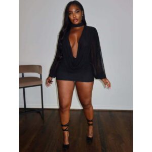 Fashionable Mesh Patchwork Design Bodycon Sexy Dress For Women