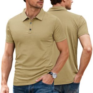Mens Cool-Feel Short-Sleeve Lapel Button T-Shirt