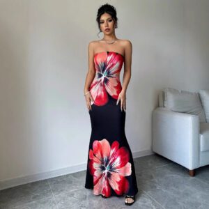 Women's Fashion Floral-print Slim-fit Dress